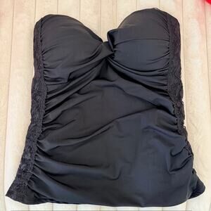 Spanx Tankini Strapless Top Women 10 Black Twisted Front Lace Detail Style 1373